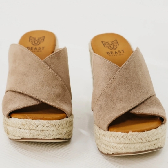 New! Espadrille Platform Crisscross Strap Slip On Wedge Heel Jute Suede … - Picture 6 of 6